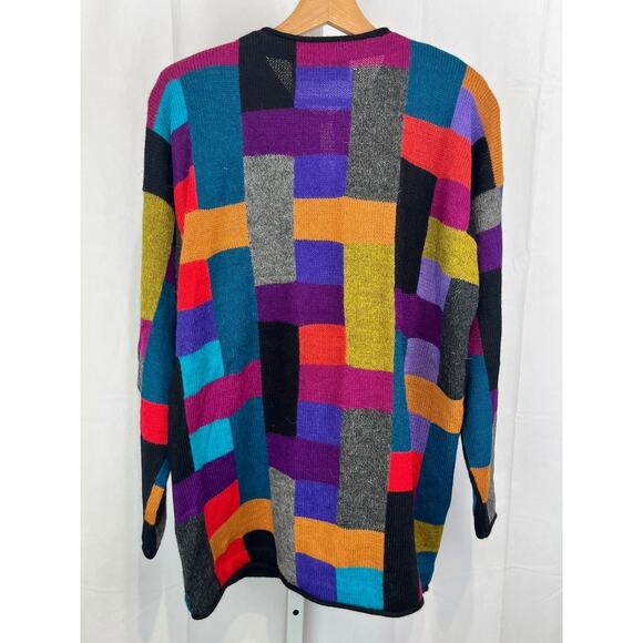 PERUVIAN CONNECTION VTG Alpaca Cardigan Sweater Handmade Bolivia Multicolor M - Picture 2 of 7
